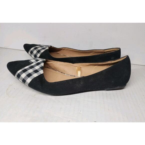 black ballet flats W/ white plaid toe Sz 8.5 Slip On Pointed Toe Suede ROSS - Picture 4 of 10